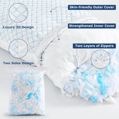 mislili Cooling Pillows King Size Set of 2, Adjustable Firm Shredded Memory Foam King Pillow, King Size Pillows for Stomach Back Side Sleepers, Washable Cover, with Extra Fill