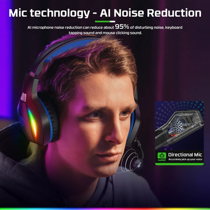 Fachixy FC100 Gaming Headset with Microphone for PS4, PS5, Switch, Xbox, PC, Mac, Gamer Headset with RGB Light, Computer Headphones with Mic