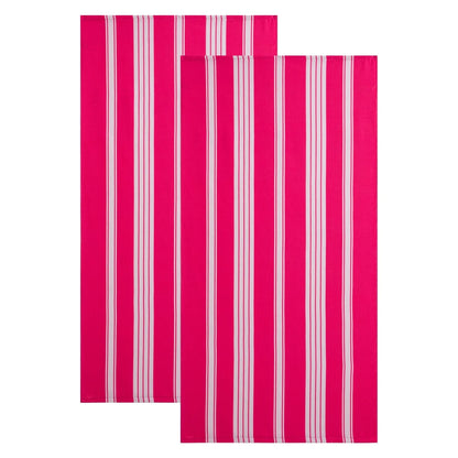 Smuge 2 Pack Oversized Cabana Stripe Beach Towels, 60x30 inches Microfiber Outdoor Large Swim Towel for Adults (Rose Red)