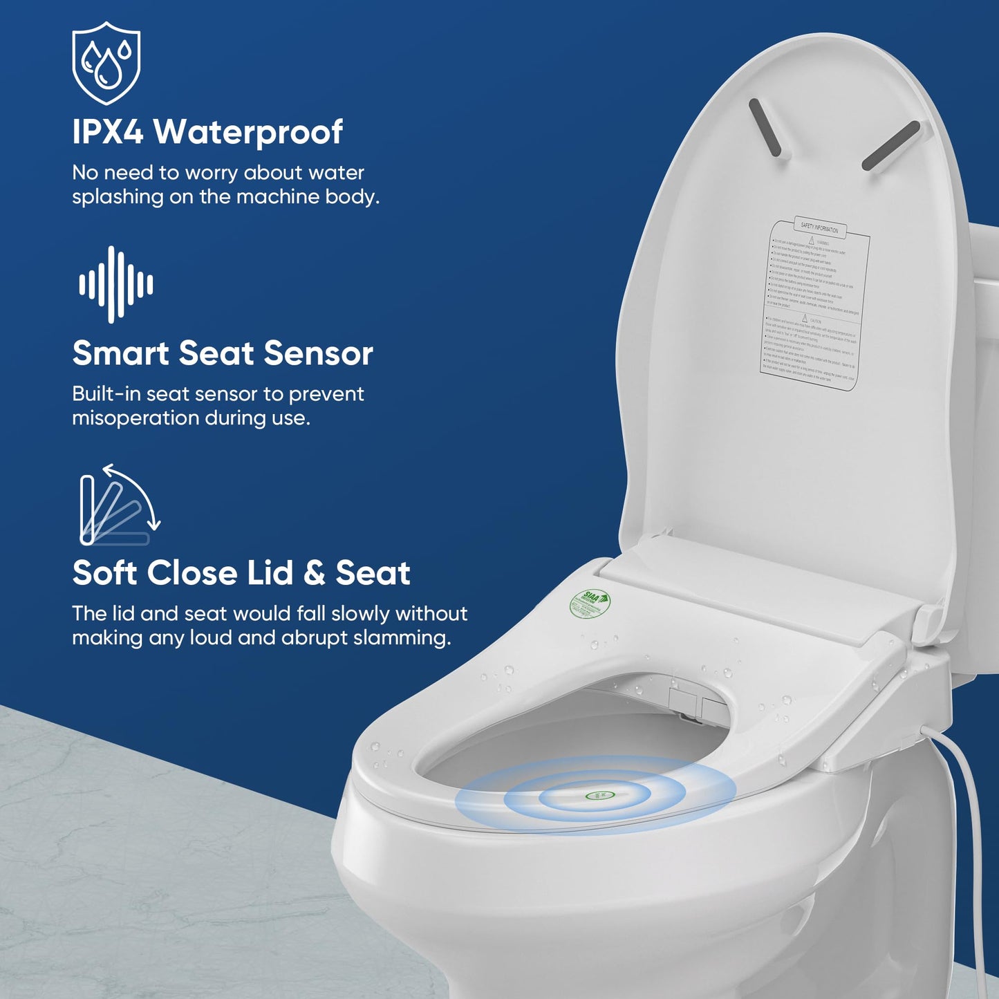 BATHKITY Electric Bidet Toilet Seat with Instant Warm Bidet Wash & Warm Air Dryer, Self-Cleaning Stainless Steel Nozzle, Soft Close Lid, Elongated