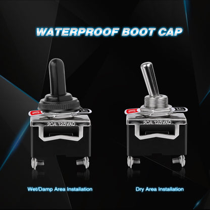 Nilight 90012E Heavy Duty Rocker Toggle 15A 250V 20A 125V SPST 2Pin ON/Off Switch Metal Bat Waterproof Boot Cap Cover-5 Pack, 2 Years Warranty