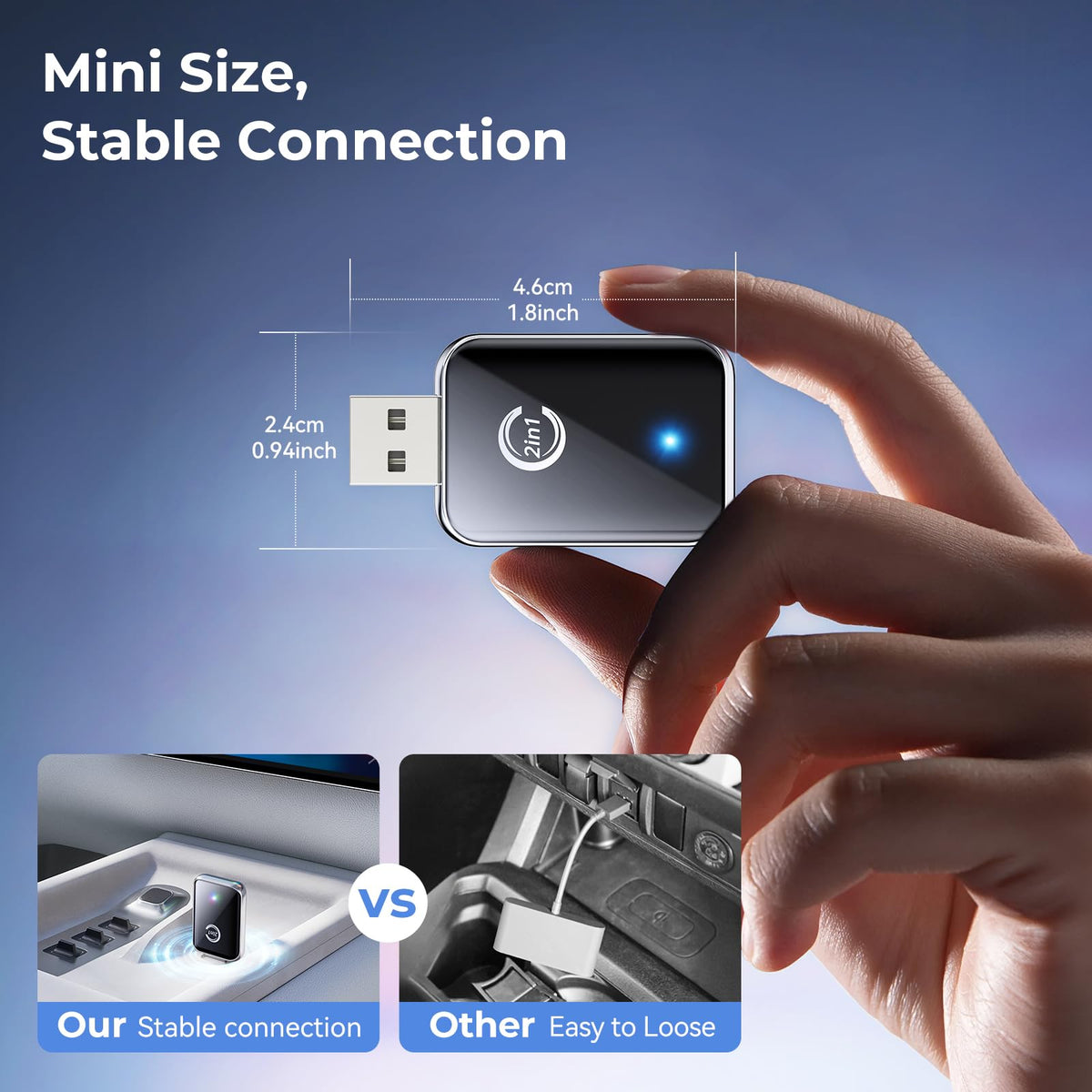 Wireless Carplay Adapter for iPhone, Convert Wired Carplay to Wireless, 2 in 1 Plug and Play Android Auto and Carplay Adapter for iOS 10 Android 11 and Above, Cars with Built-in Carplay (Silver)
