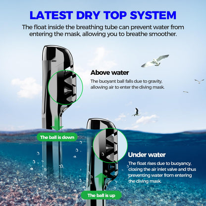 WONDSY Full Face Snorkel Mask for Adults, Snorkeling Gear for Kids, Anti-Fog & Anti-Leak Design with 180° Panoramic View, Dry Top Breathing System, Ideal for Scuba Diving, Snorkeling (Black, L/XL)