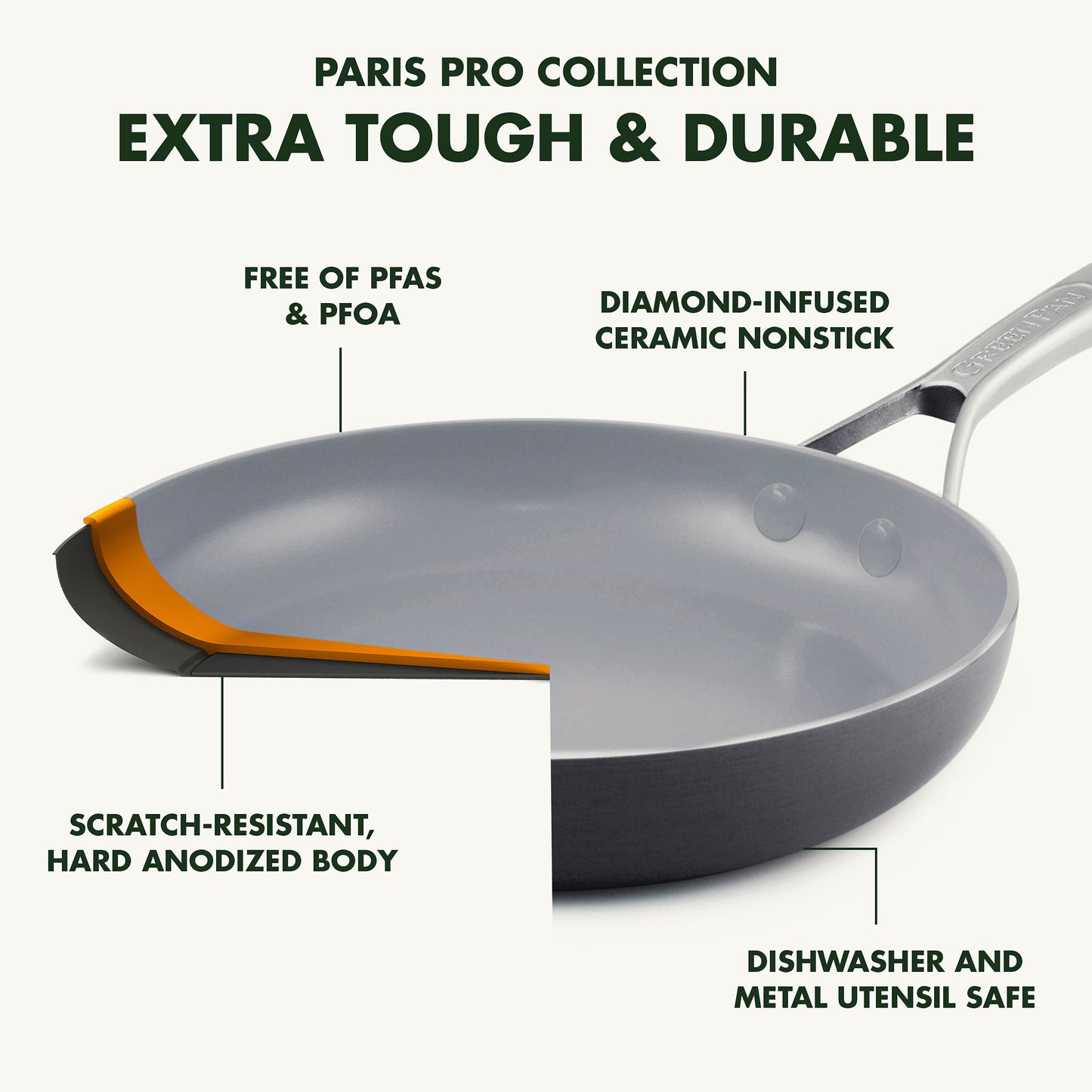 GreenPan Paris Pro Hard Anodized Healthy Ceramic Nonstick, 11 Piece Cookware Pots and Pans Set with Stainless Steel Lids, PFAS-Free, Dishwasher Safe, Grey