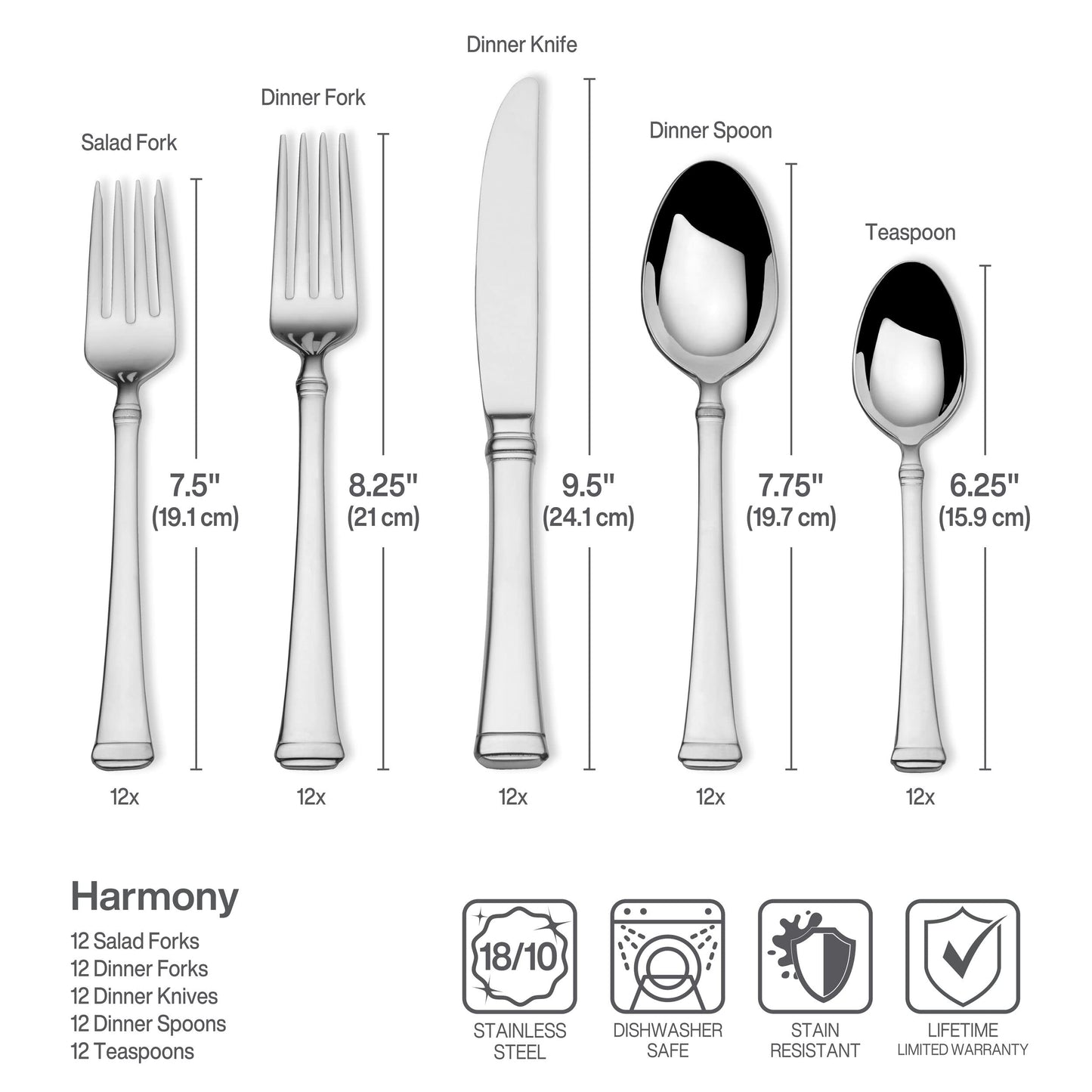 Mikasa Harmony 65-Piece 18/10 Stainless Steel Flatware Set, Service for 12, Polished Silverware with Serving Utensils, Dishwasher Safe