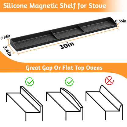 30 Inch Silicone Stove Top Shelf Magnetic for Kitchen Gadgets, Soft Flexible Strong Magnetic Heat Resistant Spice Rack Kitchen Organizer for Over Stove