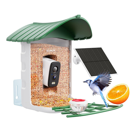 Bird Feeder with Camera, 1 Year Trial AI Identify, Birds Watching Camera with 4 DIY Add-ons, Smart Birds Cam with Solar Panel for Outdoor, Auto Record Videos, Gift for Bird Lover