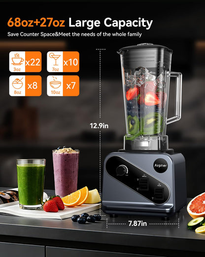 Blenders for Smoothies, 2000W Professional Blender, 68oz Large Capacity with 27oz To-Go cup, Kitchen Blender with 35000RPM to Make Soups, Jams, Fruit, Dishwasher Safe, BPA-Free, Valentine's Day Gift