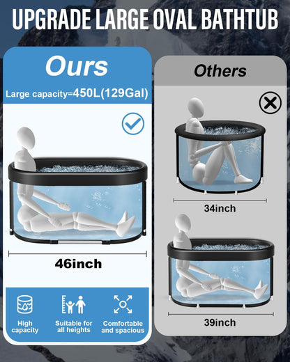 Wxtkkom New Upgrade XL 139-Gallon Oval Ice Bath Tub - 6 Layered Portable Bathtub, Foldable with Cover Cold Plunge Tub for Athletes, Home Gym, Outdoor Recovery Use.