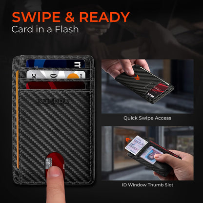 RUNBOX Slim ID Cases Minimalist Front Pocket RFID Blocking Leather Wallets for Men and Women Card Holder Wallets Gifts for men