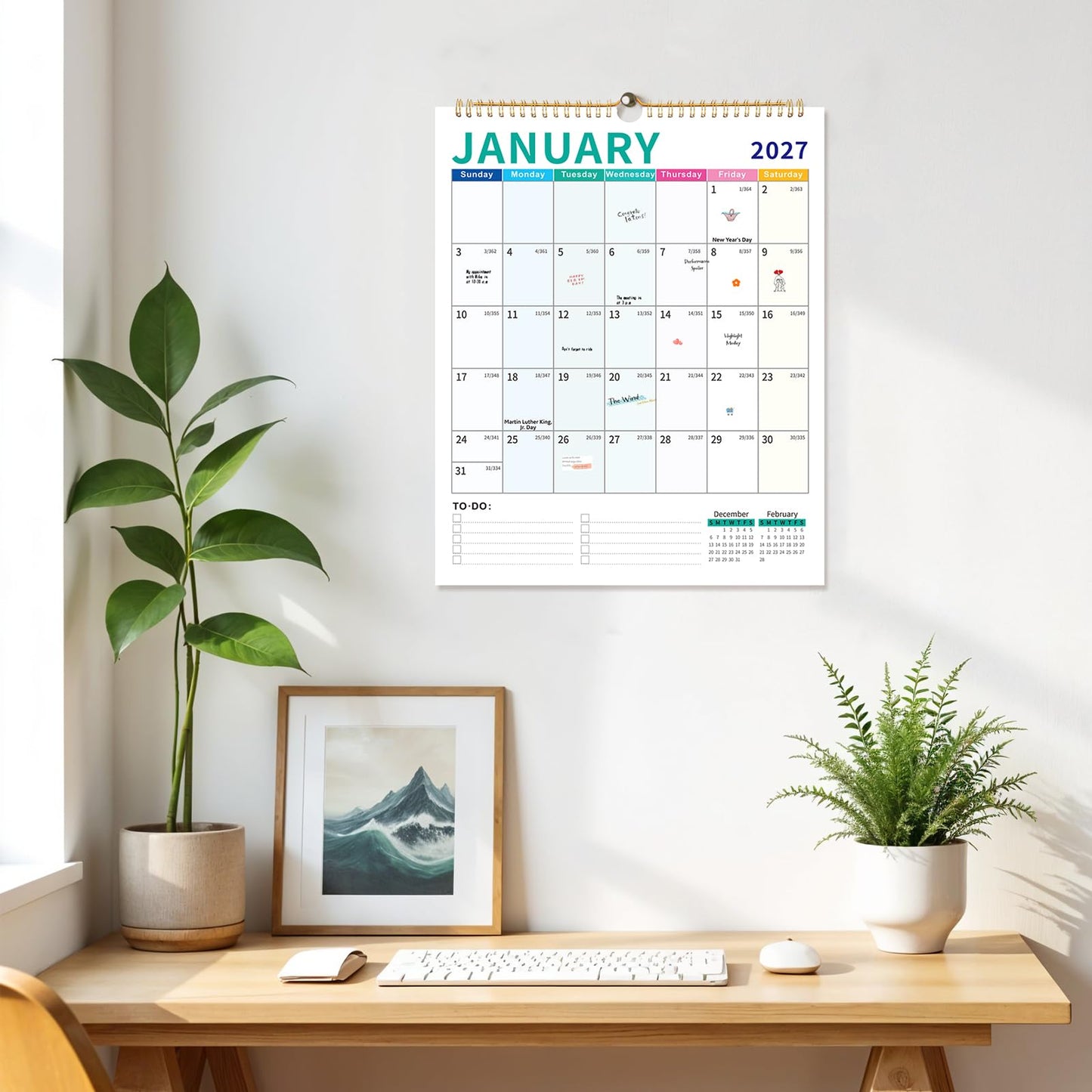 Wall Calendar 2026-2027, 18 Month Calendar from January 2026 to June 2027 14.5" x 11.8" Large Desk Calendar with Twin-Wire Binding for Home Office Planning Personal Organisers, Colorful Block
