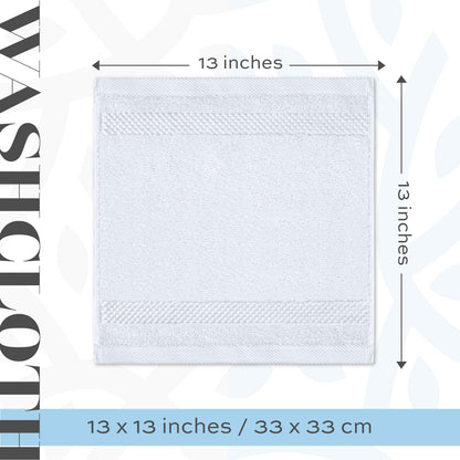 WhiteClassic Luxury Cotton Washcloths - Large Hotel Spa Bathroom Face Towel | 12 Pack | White