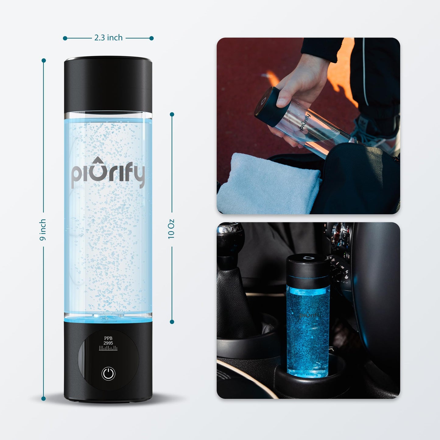 Hydrogen Water Bottle Generator - Up to 4100+ PPB Concentration - SPE/PEM Technology - Certified H2 Generator - Portable Athletic Performance & Hydration System - 6-Hour Hydrogen Retention (Black)