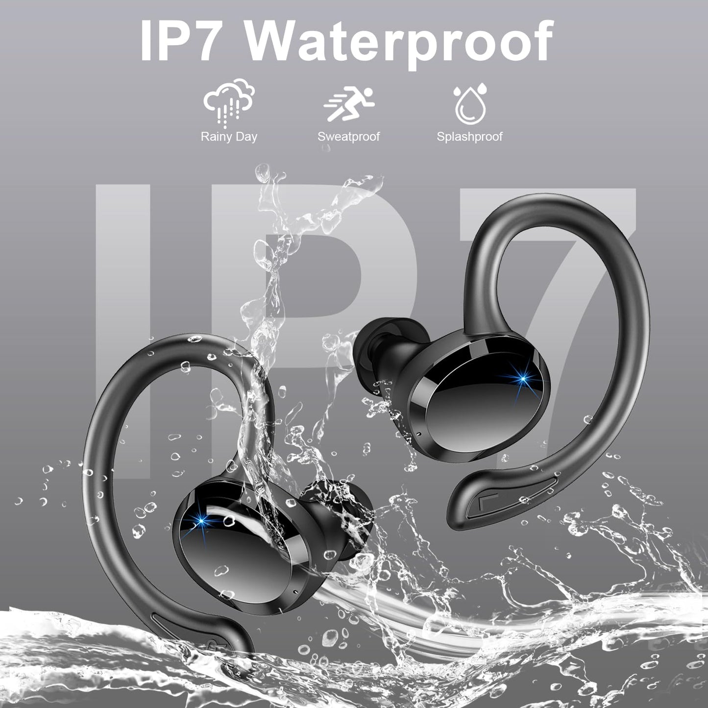 Wireless Earbuds Sport, 2025 Bluetooth 5.4 Headphones Bass Hi-Fi Stereo Over Ear Buds, 56Hrs Noise Cancelling Headset with Earhook, IP7 Waterproof Earphones Workout Running for Laptop Pad Android iOS
