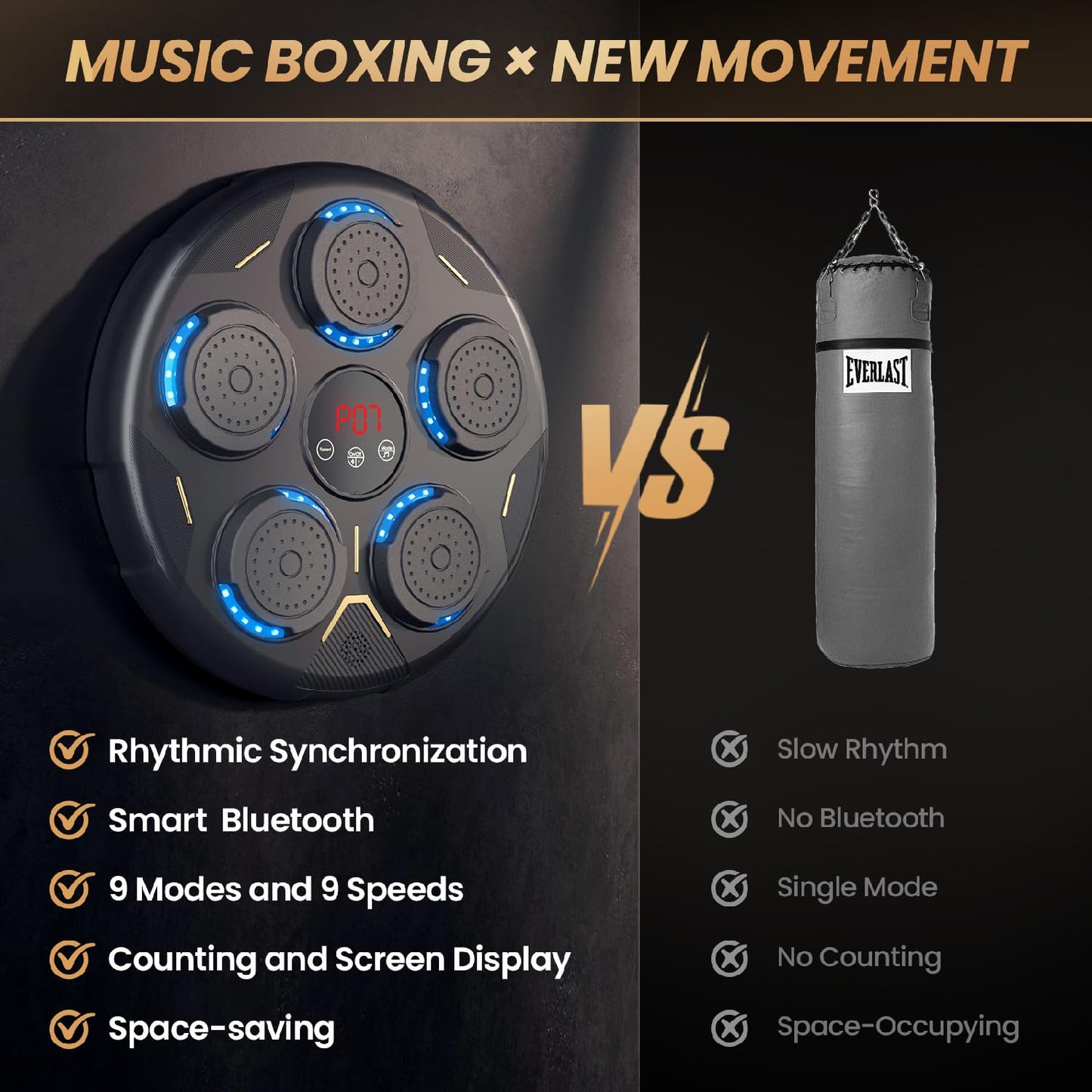 Music Boxing Machine, Boxing Machine Wall Mounted Music with Gloves, Smart Bluetooth Boxing Equipment, Boxing Music Workout Machine