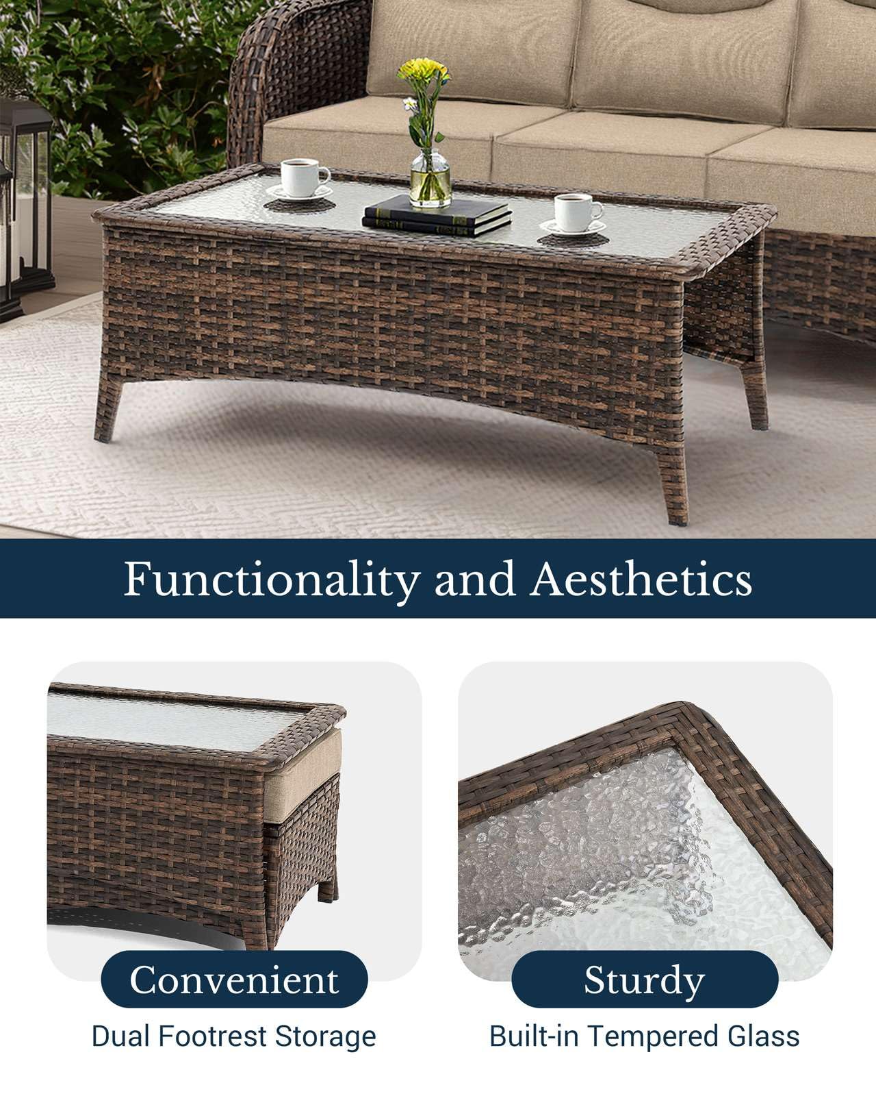 HILLGA Luxury Patio Furniture Set with 6-Inch Thick Cushions, High Back Outdoor Swivel Rocker Chairs and Patio Couch, 7-Piece All Weather Conversation Set for Porch Deck Pool Yard, Beige (V3)