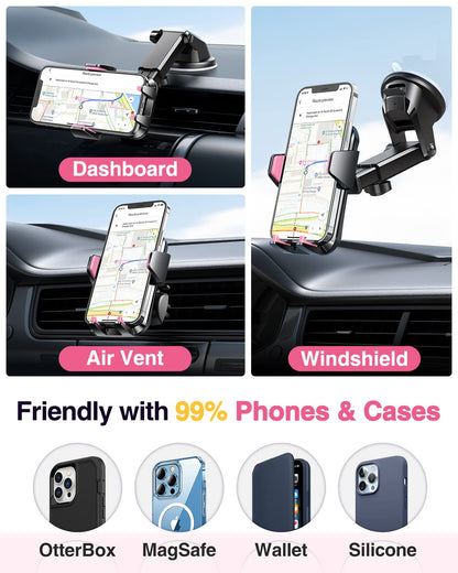 VANMASS 2025【Strongest Suction & Military-Grade】 Car Phone Mount 【Patent & Safety】Ultimate Cell Phone Holder Handsfree Stand for Dash Windshield Vent for iPhone 16 15 Pro Max 14 Android & Truck, Pink