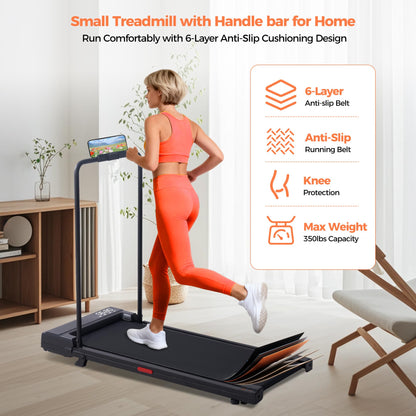 SUOUER Walking Pad Treadmill with Handle Bar, 2026 Upgrade Portable Under Desk Treadmill for Home Small with Handles, 3.0HP Walking Pad for Home, 0.6-7.6MPH, 350LBS