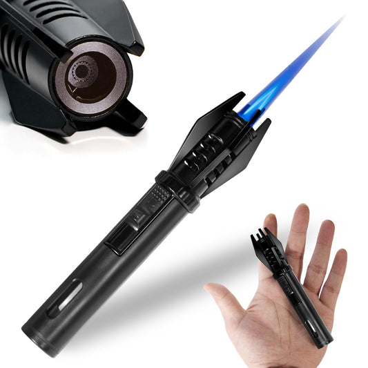 Camping Mini Torch Lighter Small Refillable Butane Lighters Pocket Tactical EDC Windproof Jet Flame with Visual Window for Hiking Survival Kitchen Candle Fireplace Home Party BBQ, 5" (Without Fuel)