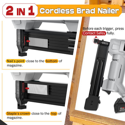 20V Nail Gun Battery Powered, 18 Gauge 2 in 1 Cordless Brad Nailer Stapler for Home Improvement and Woodworking, Electric Staple Gun with 2.0Ah Battery, 800 Nails and 200 Staples Included