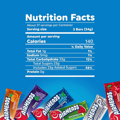 Airheads Candy Mini Bars, Assorted Fruit Flavors, Individually Wrapped, Non-Melting, Party, Pantry 80ct Bag, Box of 4 Bags