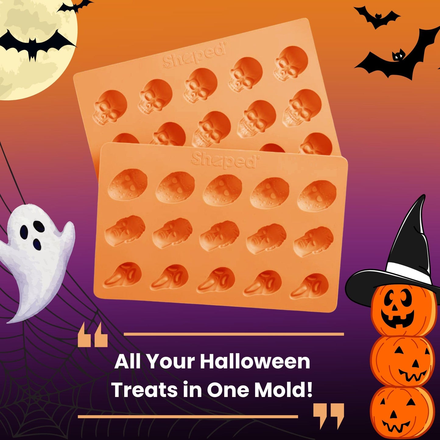 ShapedIceMolds Horror Movie Character Molds – Halloween Silicone Molds for Chocolate, Candy, Resin, Crafts – 3D Scary Film Icons for Party Treats & DIY Decor (Orange)