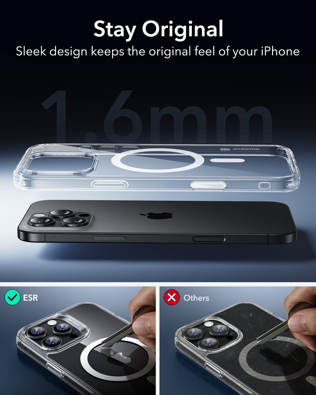 ESR for iPhone 16 Pro Max Case, Camera Control, Compatible with MagSafe, Shockproof Military-Grade Protection, Magnetic Phone Case for iPhone 16 Pro Max, Classic Hybrid Case (HaloLock), Clear