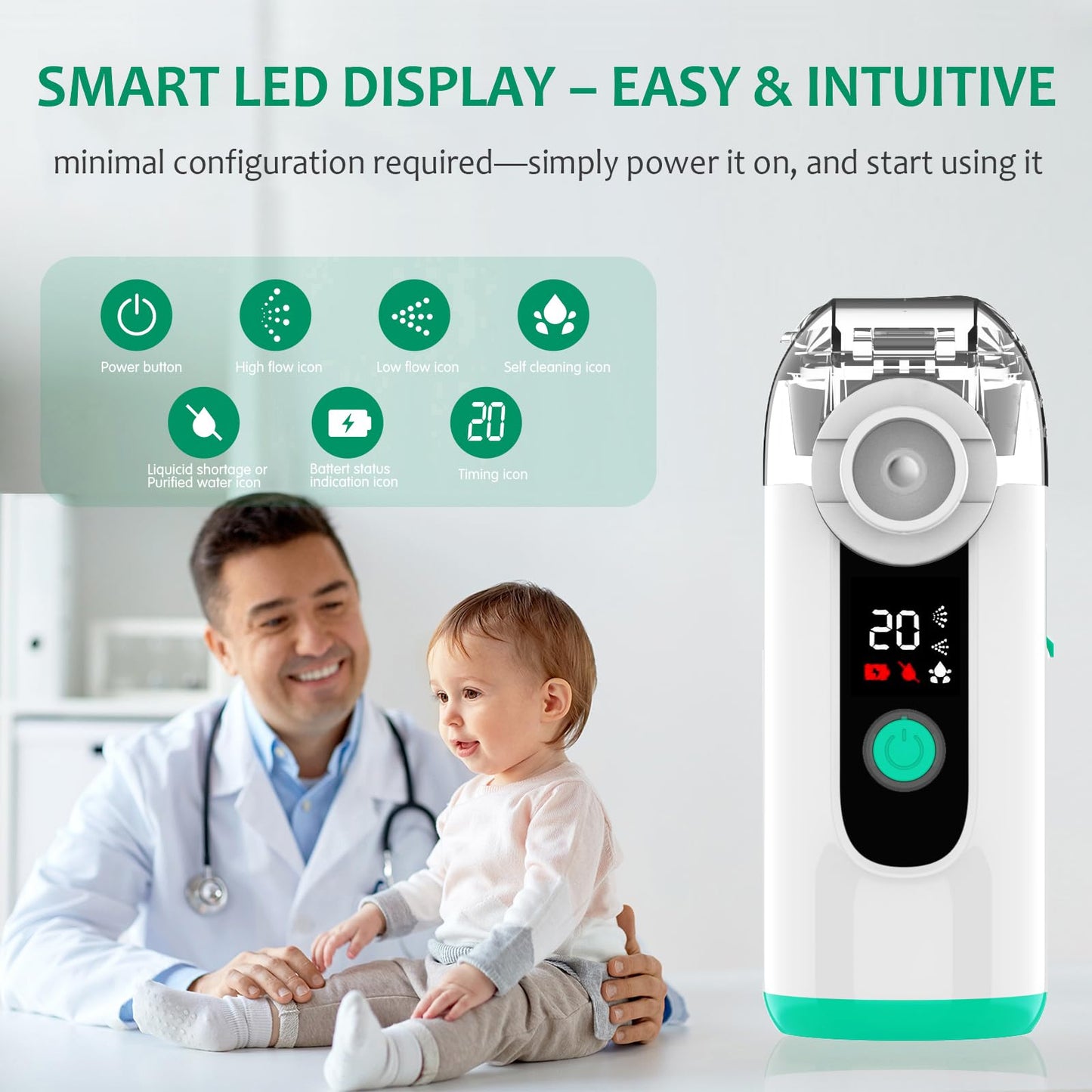 Hand-held Nebulizer for Respiratory System, Portable Nebulizer with Self-Clean Mode, Rechargeable Nebulizer for Home Office Travel