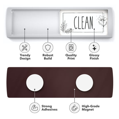ASSURED SIGNS Stylish Clean Dirty Magnet for Dishwasher 7 x 2 Inch - Non-Scratch Dishwasher Magnet Clean Dirty Sign for Kitchen with Sliding Indicator - Promotes Family Routines and Organization