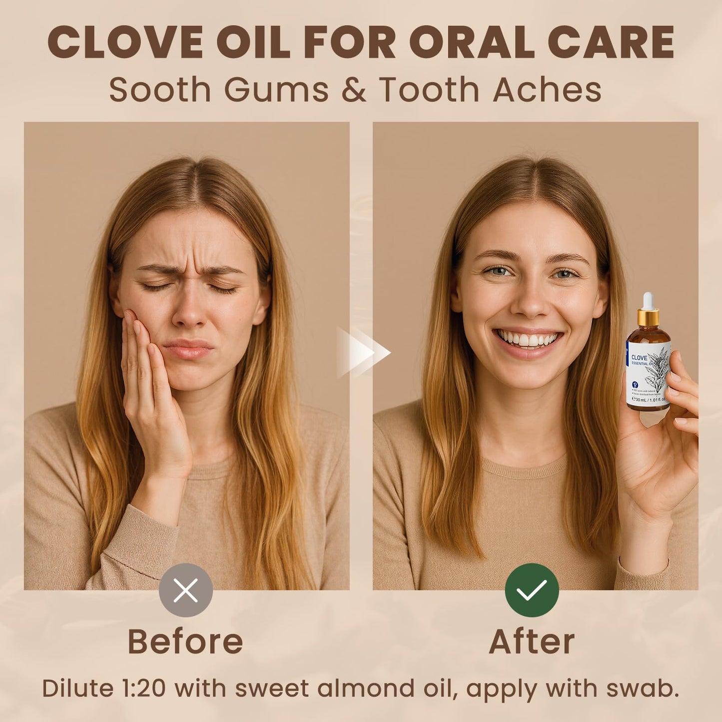 HIQILI 1 Fl Oz Clove Oil for Teeth and Gums, Oral Care, DIY Clean Spray, Aromatherapy, 100% Pure Natural Premium - 30ml