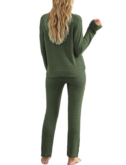 luvamia Women's Casual Solid Color Pajama Sets Long Sleeve Tops And Pants Long Pj Sets Joggers Loungewear Sleepwear Nightwear Lounge Wear Set Outfits For Women Comfy Outfits For Women Army Green Large