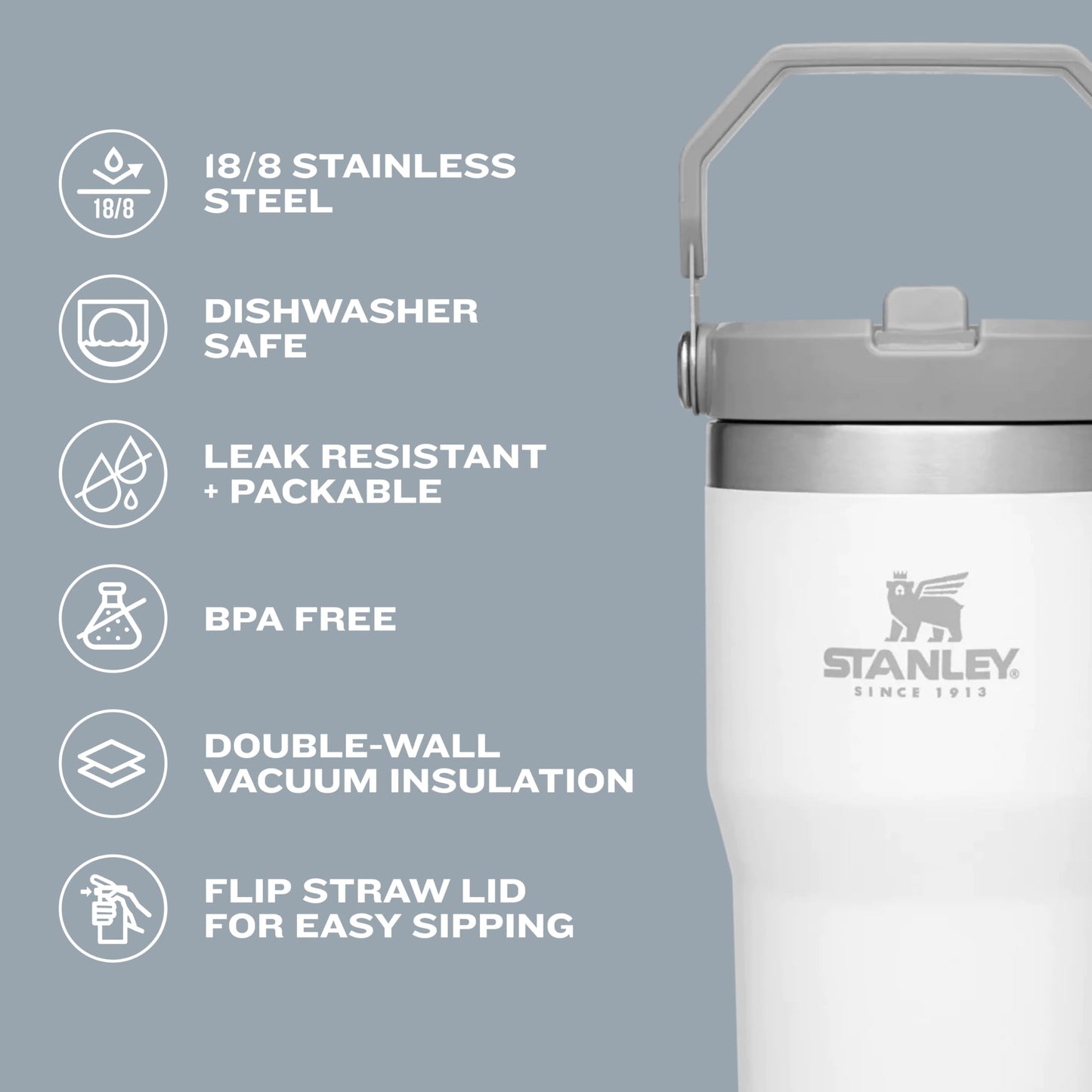 Stanley IceFlow Stainless Steel Tumbler with Straw - Vacuum Insulated Water Bottle for Home, Office or Car Reusable Cup with Straw Leak Resistant Flip Cold for 12 Hrs or Iced for 2 Days (Rose Quartz)