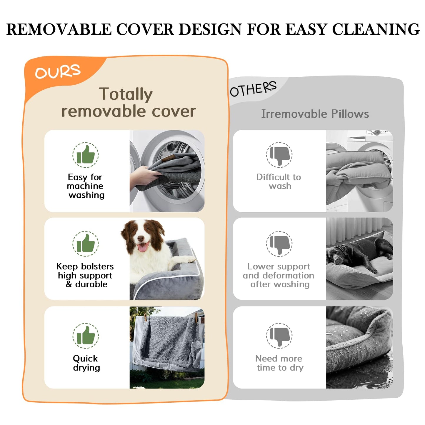 Comfort Expression Orthopedic Dog Bed for Extra Large Dogs 42x30 Inch, Waterproof Supportive Egg Crate Foam XL Pet Bed with Removable Bolsters, Dog Couch with Washable Cover & Non-Slip Bottom, Beige
