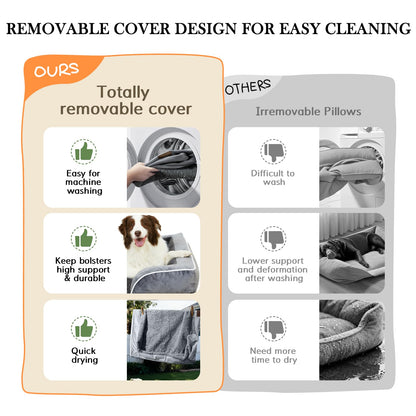 Comfort Expression Orthopedic Dog Bed for Extra Large Dogs 42x30 Inch, Waterproof Supportive Egg Crate Foam XL Pet Bed with Removable Bolsters, Dog Couch with Washable Cover & Non-Slip Bottom, Beige