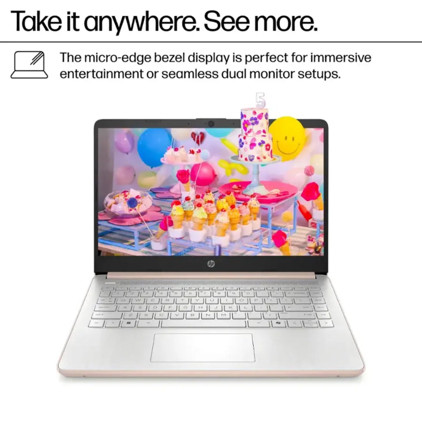HP Rose Gold Ultrabook Laptop with Microsoft Office 365, Intel 2-Core CPU, 1.1TB Storage (1TB OneDrive and 64GB SSD), 8GB RAM, Windows 11, No Mouse