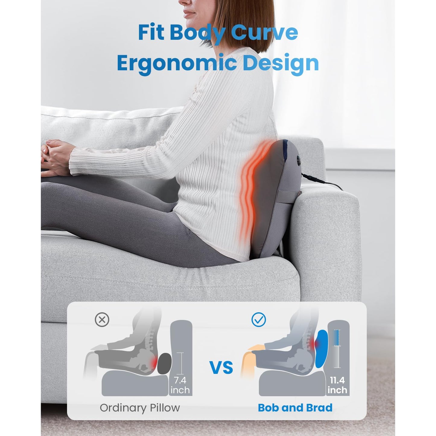 BOB AND BRAD Back Massager with Heat and Remote, EZBack Plus Corded Neck Massager for Pain Relief Deep Tissue, Shiatsu Massage Pillow with 3 Level for Full Body, FSA Eligible Ideal Gifts for Women