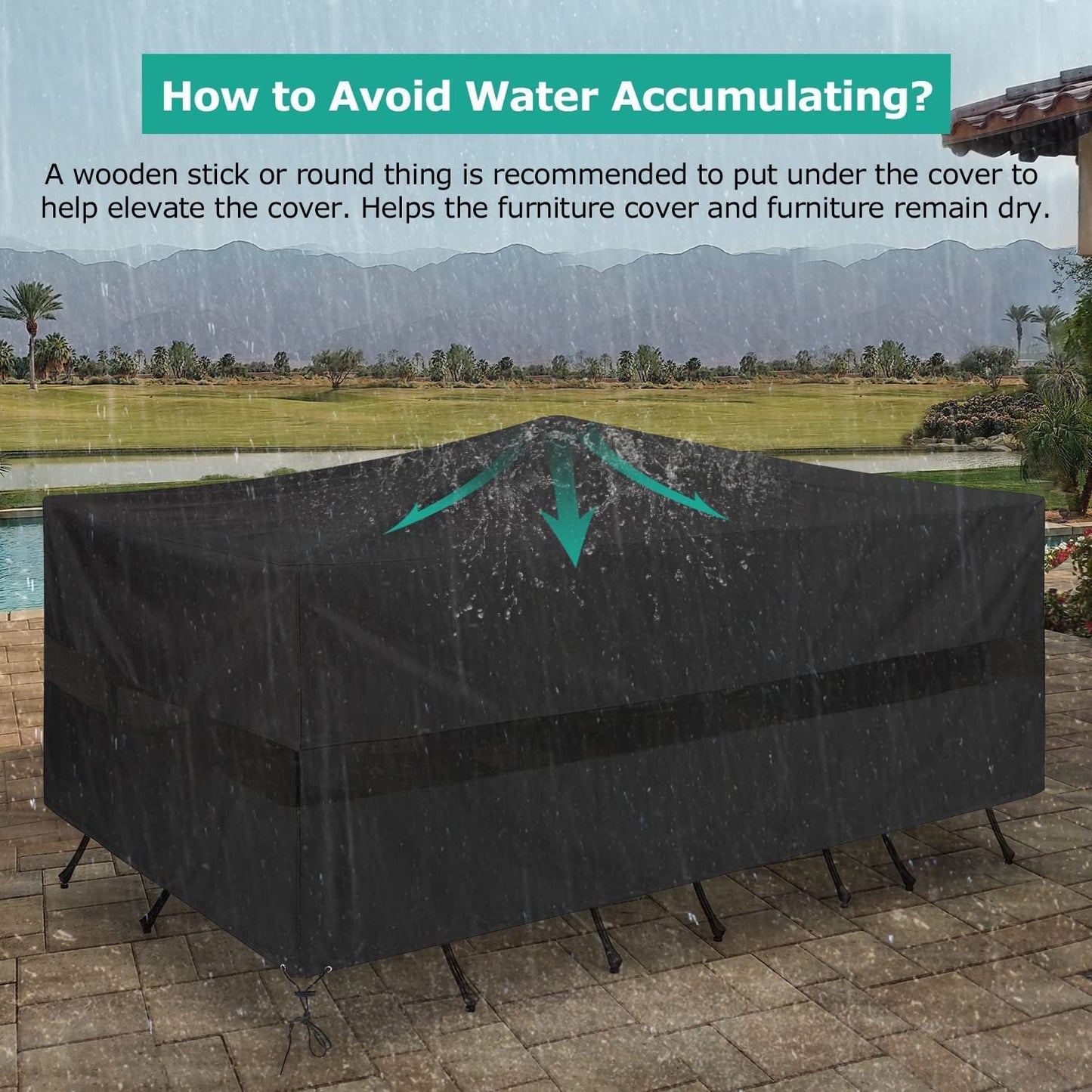 SunPatio Patio Furniture Covers Waterproof, Rectangular Table and Chairs Set Cover, Outdoor Furniture Set Cover with Drawstrings and Taped Seams, All Weather Protection, 76"W x 50"D x 30"H, Black