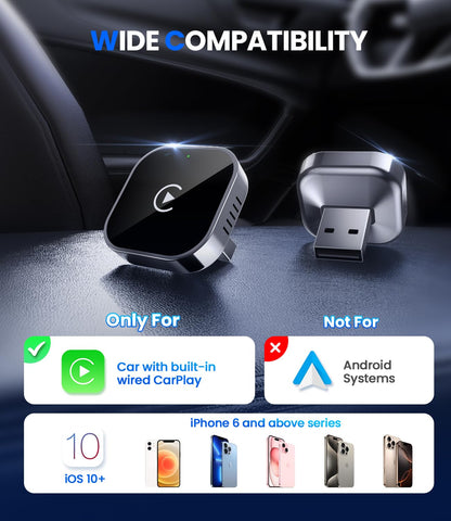 Teeran Wireless CarPlay Adapter 2025 Upgrade Wired CarPlay to Wireless, Mini Cube Design for Cars with Built-in Wired Apple CarPlay Plug and Play Easy Use Fast Stable Connection Car Play for iPhone