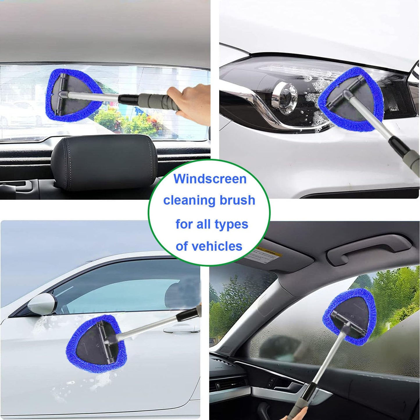 desin Windshield Cleaning Tool, Car Window Cleaner Windshield Cleaner with 4 Reusable and Washable Microfiber Pads and Extendable Handle Auto Inside Glass Wiper Kit