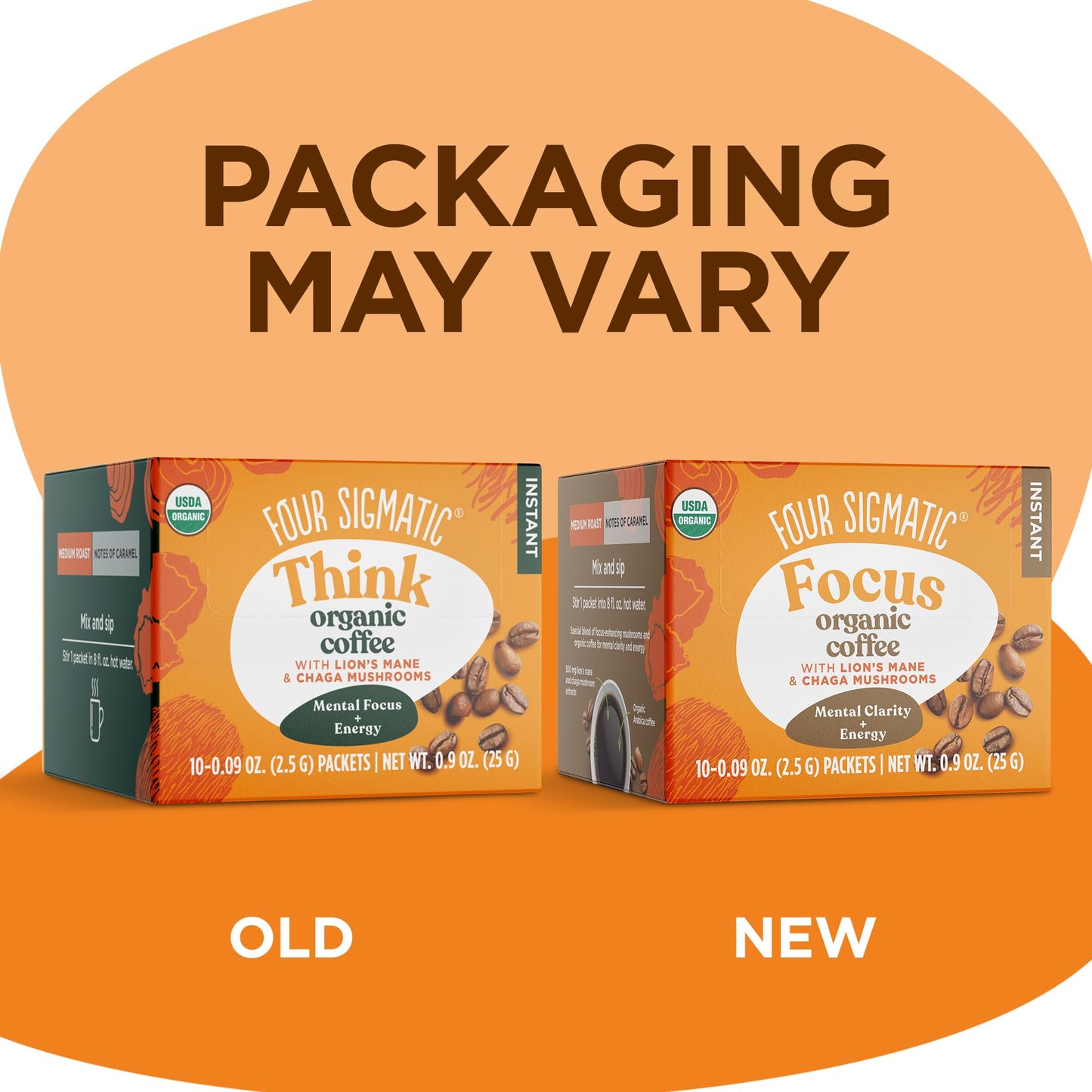 Four Sigmatic Focus Organic Mushroom Coffee | Instant Mushroom Coffee Mix with Lion's Mane, Chaga and Rhodiola for Better Focus and Immune Support | 10 Packets