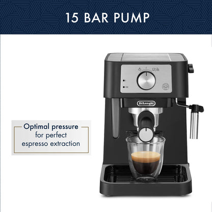 De'Longhi Stilosa Manual Espresso Machine, Compact Coffee Maker, 15 Bar Pump Pressure, Manual Milk Frother Steam Wand for Authentic Single & Double Espresso, Lattes & Cappuccinos, Tamper Included