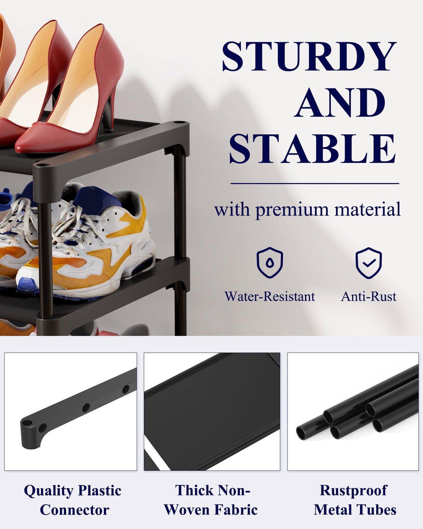 Kitsure Shoe Rack - Non-Woven Shoe Rack Shelf, Shoe Organizer for Closet, Entryway, Garage & Corridor, Stackable Shoe Shelves, Medium, Black