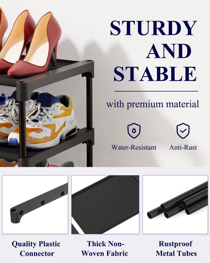Kitsure Shoe Rack - Non-Woven Shoe Rack Shelf, Shoe Organizer for Closet, Entryway, Garage & Corridor, Stackable Shoe Shelves, Medium, Black