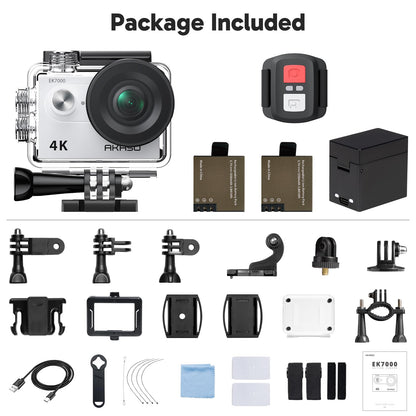 AKASO EK7000 4K30FPS 20MP WiFi Action Camera with EIS Ultra HD 131FT Waterproof Underwater Camera Remote Control 4X Zoom Support External Microphone