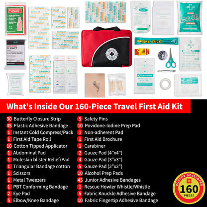 Protect Life Survival First Aid Kit for Home/Business, Camping Survival Kits | Mini Travel First Aid Kit | Camping Equipment | Small Kits for Car | Outdoor Emergency Survivals Pack - 160pcs