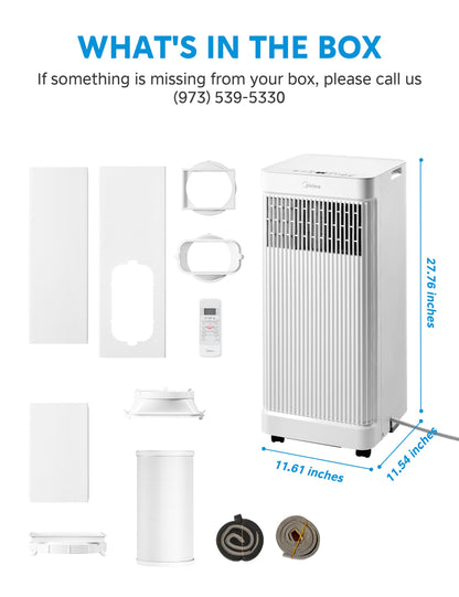 Midea 8,500 BTU ASHRAE (5,000 BTU SACC) Portable Air Conditioner Smart Control, Cools up to 150 Sq. Ft., with Dehumidifier & Fan mode, Easy- to-use Remote Control & Window Installation Kit Included