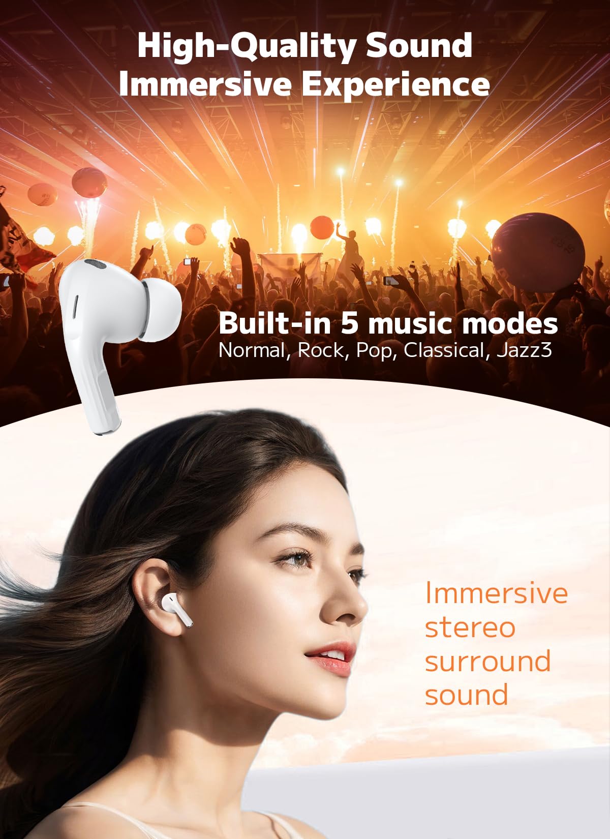 Szwdo Wireless Earbuds, Bluetooth 5.4 Ear Buds with Multifunctional Touch Screen, ANC/ENC Noise Cancelling Headphones with 48H Playtime, Bass Stereo Sound, for Laptop, Android/iOS, Pad