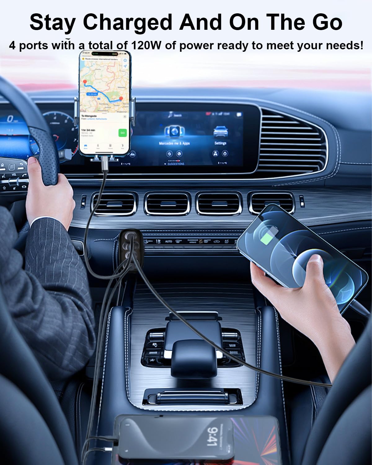 LINKWOW Fast Car Charger USB C, Cigarette Lighter Adapter, 4 Port 120W Dual Type C & USB A Car Charger Adapter PD/QC Fast Charging for iPhone 16/15/Pro Max, iPad, Samsung Galaxy, Pixel, Android