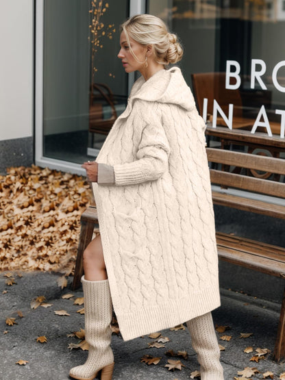 Fall Cardigan Sweaters for Women Fashion 2025 Open Front Hooded Cable Oversized Long Trendy Warm Winter Coats Outfits Beige