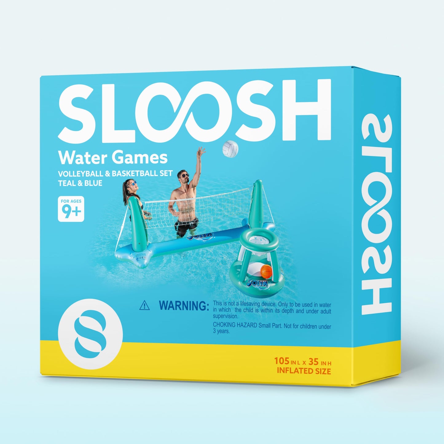 JOYIN Inflatable Pool Float Set Volleyball Net & Basketball Hoops, Floating Swimming Game Toy for Kids and Adults, Summer Floaties, Volleyball Court (105”x28”x35”)|Basketball (27”x23”x27”),L-Blue